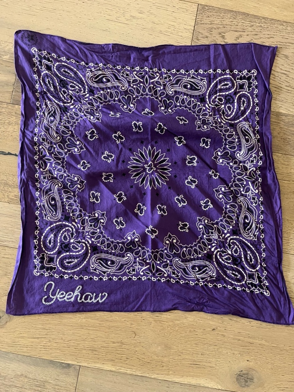 Vintage dark purple cotton embroidered “yeehaw” bandana